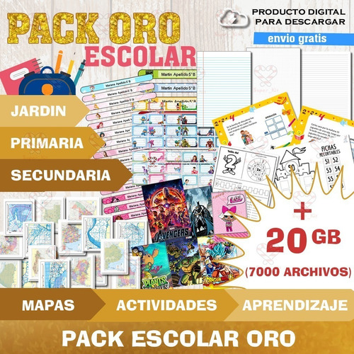 Kit Imprimible Apoyo Escolar Pack Oro 