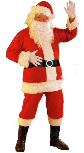 Traje Tafeta Disfraz Papa Noel Santa Completo + Mascara