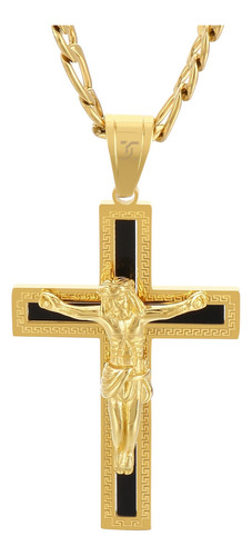 Collar Cruz Cadena Figaro Oro Laminado 18k Caja Papá Regalo