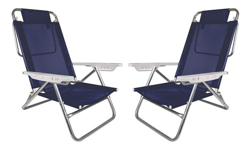 Kit 2 Cadeiras Summer Alumínio Reclinável 6 Pos Azul Marinho