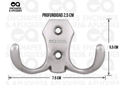 Imagen 2 de 4 de Perchero Doble Cromo Pack X 4