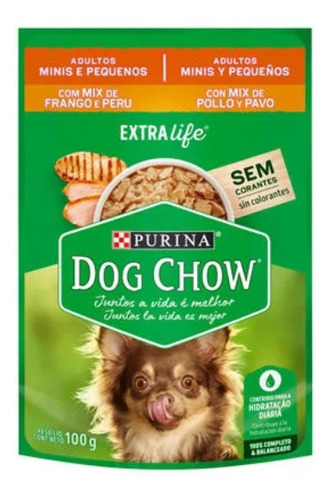 Alimento Dog Chow Salud Visible Sin Colorantes para perro adulto de raza mini y pequeña sabor pavo y pollo en sobre de 100g