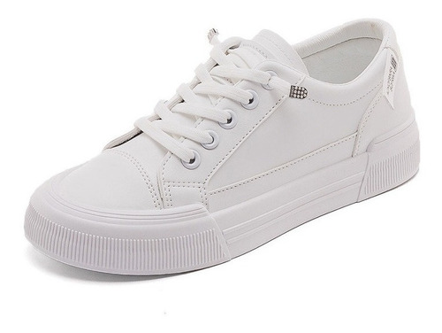 Tenis Ielgy Coreanos Simples De Cuero Blanco Para Mujer