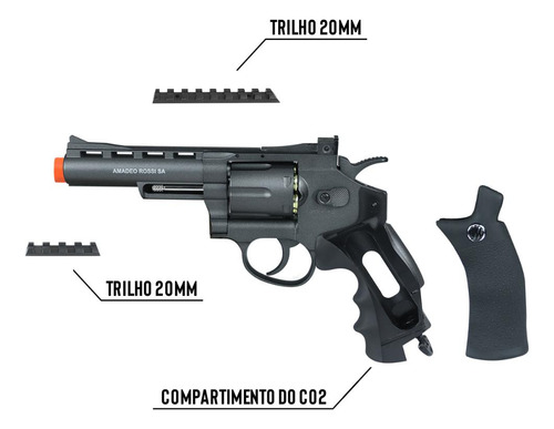 Revólver Airsoft Co2 Rossi 701 + 2k Bbs Velozter + Co2 12g