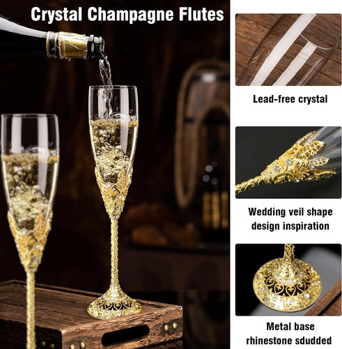 Copas De Champán Doradas - Copas De Cristal&base Metá...