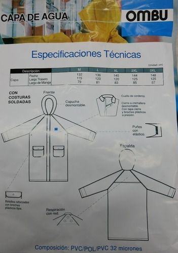 Capa De Lluvia Agua Pvc Amarilla O Azul Ombu - Fact A Y B