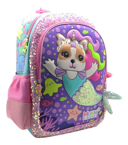 Imagen 2 de 8 de Mochila Espalda Grande 18 PuLG Mushi Simones Sofia Unicornio