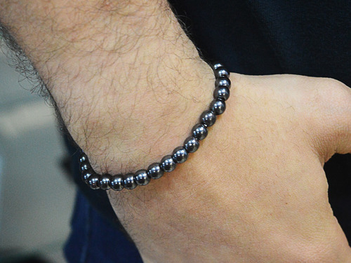 Pulseira Bolinha Pedra Hematita 6mm Elástica Comprimento 19 Cm