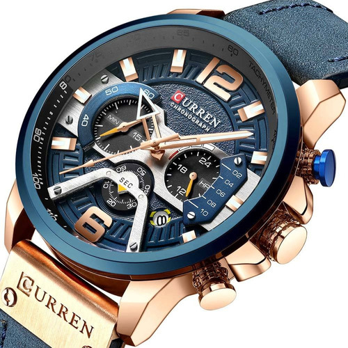 Curren Reloj Azul Dorado Deportivo Cronógrafo Hombre Fecha