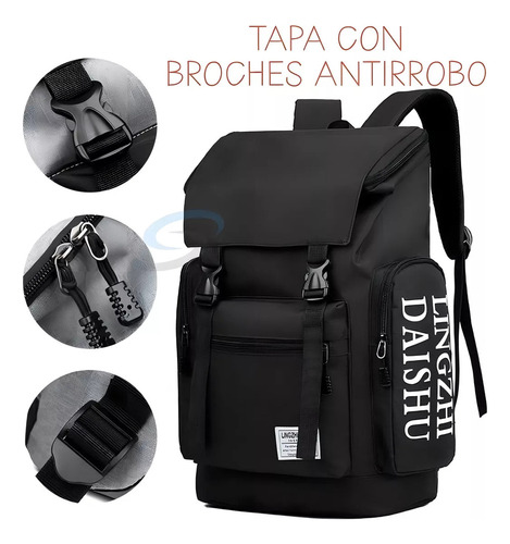 Applicable To: Mochila Antirrobo Impermeable A Portátil Mochila De Viaje Mochila Escolar De Con Interfaz Usb Negro