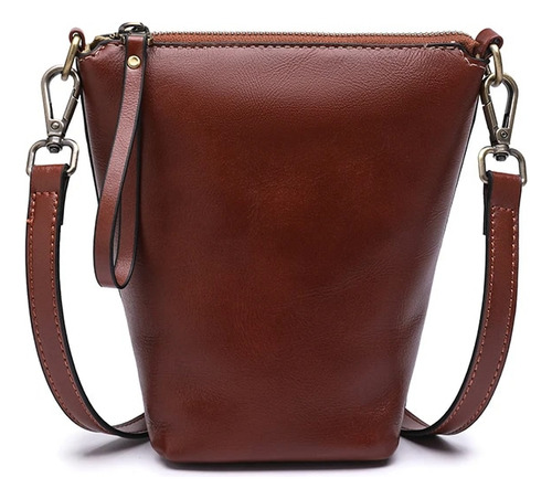 Bolso De Mano De Cuero Genuino A Cuadros Para Mujer, Mini