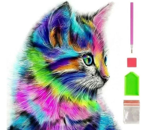 Juego De Pintura De Diamantes 5d De Gatito De Color