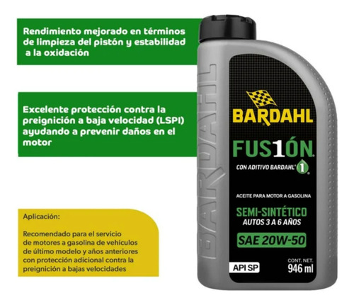 Aceite Semi-sintetico 20w50 con aditivo B1 946ml Bardahl