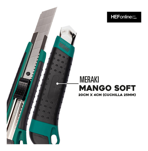 Cutter Profesional 25mm Con Mango Soft + 10 Cuchillas Meraki