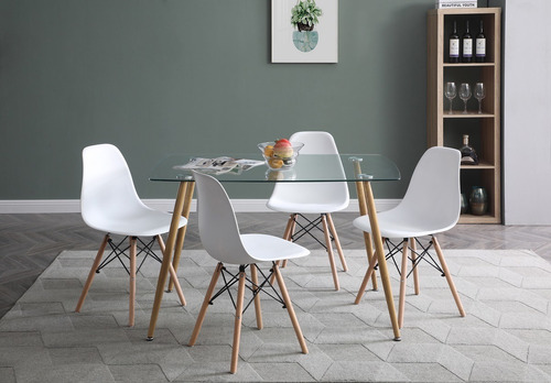 Mesa De Comedor De Cristal Templado Con 4 Sillas Sarpsborg B