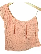 Comprar Remera Hombro Descubierto Encaje Y Broderie Volados Talle M