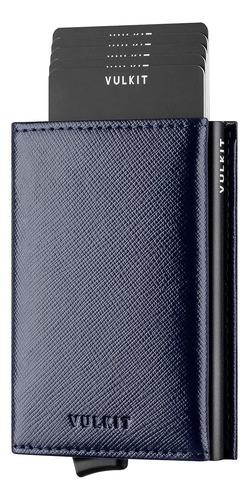 Cartera Para Hombre Vulkit, Patrón Cruzado, Color Azul Naval