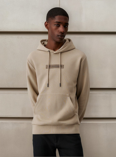 Polerón Con Gorro Embroidered Logo Beige Calvin Klein