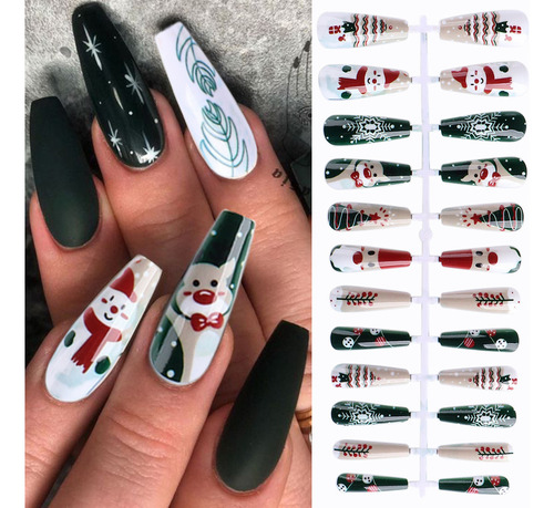 Uñas Postizas, Uñas Press On, 24 Unidades, Christmas Nails