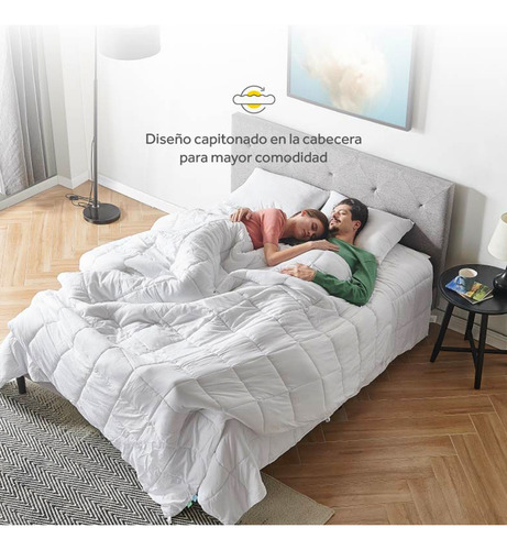 Base De Cama Nooz Prime Con Cabecera Capitonada, Matrimonial Color S/C
