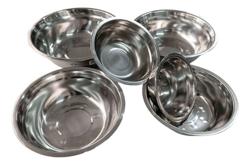 6 Bowls Shorbull Acero Ensaladera Cocina Tazon Mezclar Color Plateado