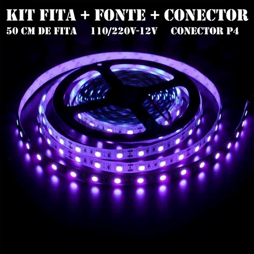 Imagem 2 de 8 de Kit Fita Led Uv Luz Negra Serigrafia Aquário 0,5m - Promoção