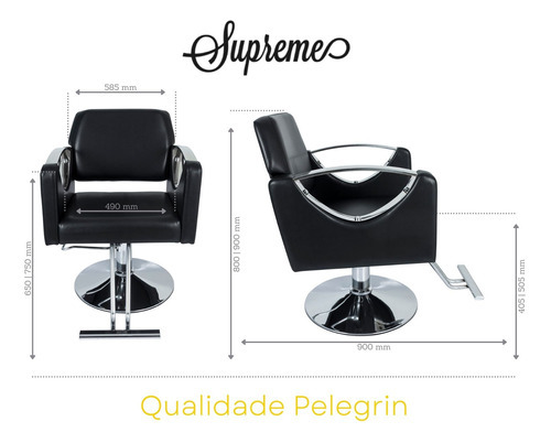 Silla de peluquería hidráulica Pelegrin Pel-04aa, forma de base negra, forma de base redonda, respaldo redondo, tipo fijo