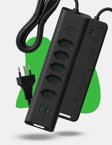 Lecom Régua Extensão Elétrica 5 Tomadas 2 Usb 2 Usb-c 10a 20a 2m Filt