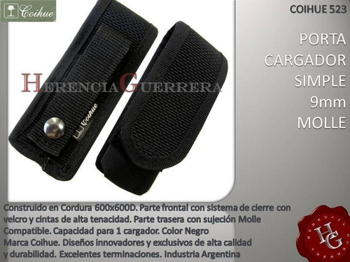 Imagen 2 de 8 de Porta Cargador Simple 9mm Tactico Molle Coihue 523 Negro