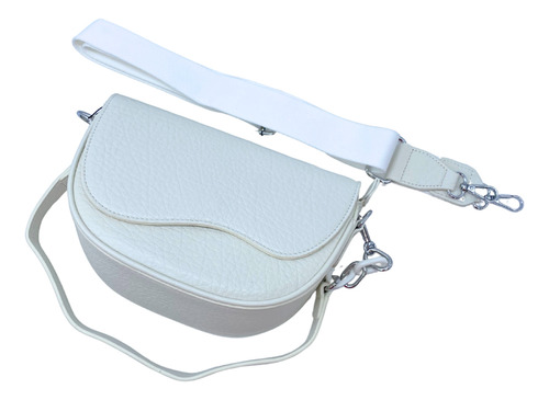 Bolsa Crossbody Tipo Saddle Bag Con Correa Ancha Blanco Lisa Níquel Blanco