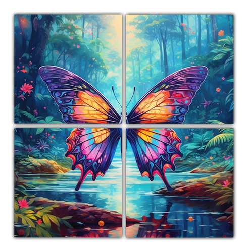 160x160cm Cuadro Tema Luminosidad Mariposa Paisaje Colorido