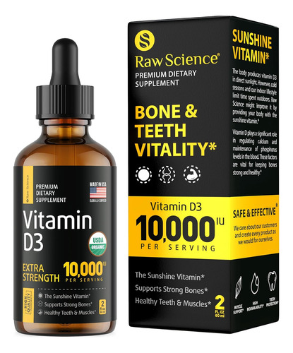 Gotas De Vitamina D3 10,000 Iu (250 Mcg) 60 Ml Raw Science