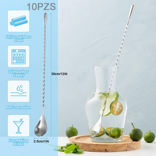 10 Piezas Agitadores Bebidas Cuchara De Acero Inoxidable