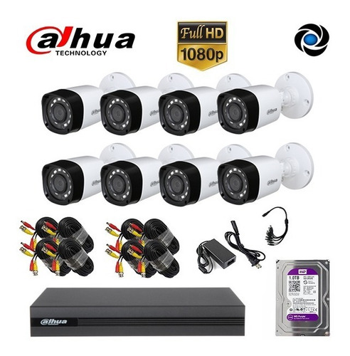 Kit Seguridad Dahua Cctv Dvr 8ch + 8 Camara 2mp 1080p+disco