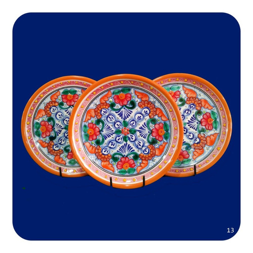 5 Platos Trinche De Talavera Poblana Colorido 25 Cm M13