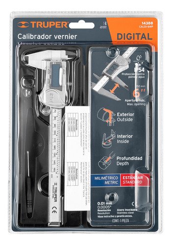 Calibrador Vernier Digital 6 Acero Inox, Std Y Mm, Truper