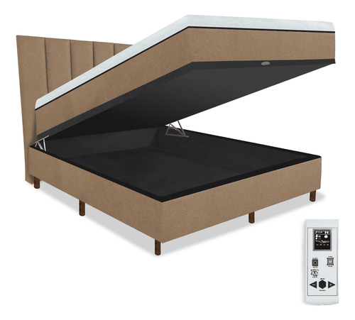 Eco New Colchões magnético king 1,93x2,03 massageador energia bio quântica infra vermelho anti germes con cama box bau y cabeceira cor bege