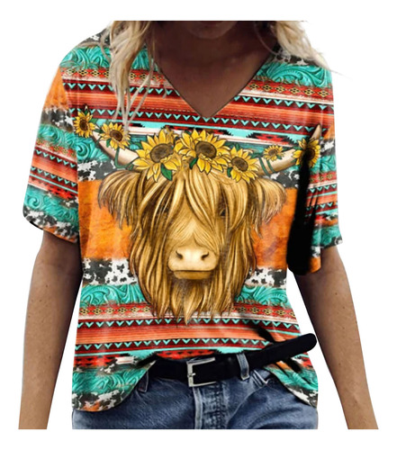 Camiseta O, Moda Femenina, Cuello En V, Impresión Digital We