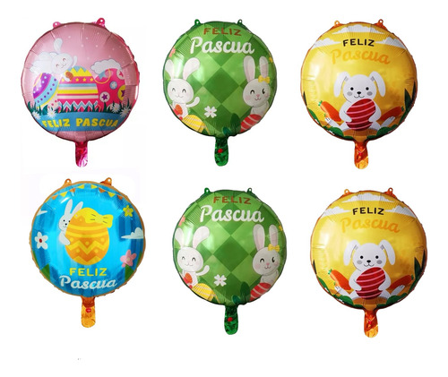 Pack 50 Globos Feliz Pascua Conejos 45 Cm Con Varilla