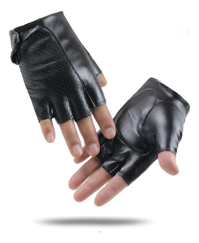 Guantes De Cuero Perforado Para Conducir Sin Dedos - Ljczka 