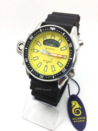 Relógio Atlantis Aqualand Jp2000 Serie Prata Amarelo