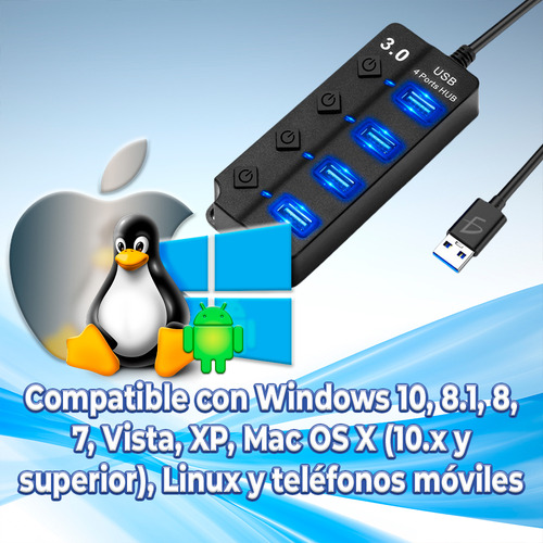 Hub Switch 4 Puertos Usb 3.0 Transferencia Datos Rapida 5gbs