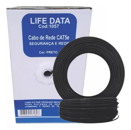 Cabo De Rede Cat5e Life Data Preto 24 Awg Utp 4 Pares 305mts