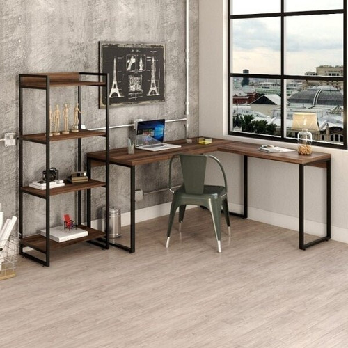 Conjunto Home Office Industrial 1 Escrivaninha Em L E Jg