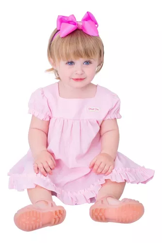 Vestido Laise Luxo Infantil Rosa Bebê Menina Roupa Princesa