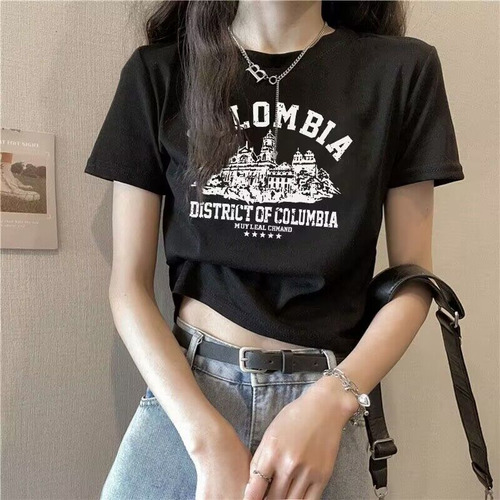 Playera Corta Blanca De Algodón Para Mujer, Primavera 2024