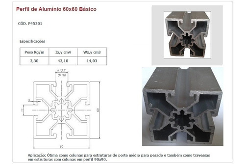Imagem 2 de 3 de Perfil De Alumínio Estrutural 60x60 Básico