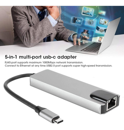 Adaptador Usb-c 5 En 1 Usb-c A Hdtv + Usb3.0 + Pd Support4k