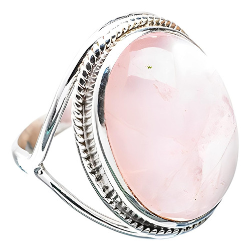 Anillo Ovalado De Cuarzo Rosa   De Plata Esterlina Hech...