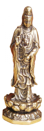 Mini Estatua De Guan Yin De Pie Sobre Estatuilla De Latón